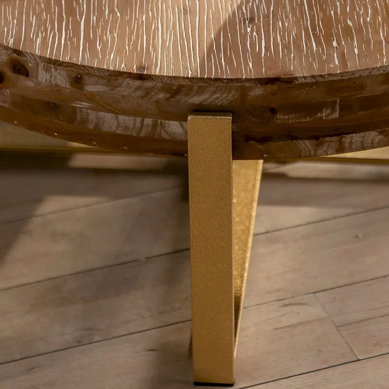 31.29Table Basse Ronde Moderne Rétro avec Plateau en Bois de Sapin et Piètement en Métal à Pieds Croisés