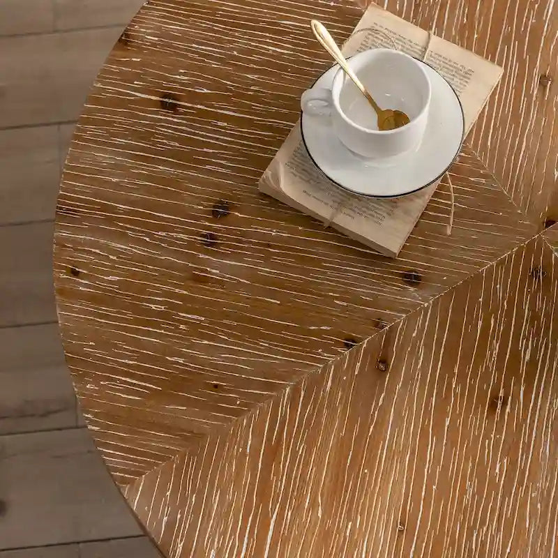 31.29Table Basse Ronde Moderne Rétro avec Plateau en Bois de Sapin et Piètement en Métal à Pieds Croisés
