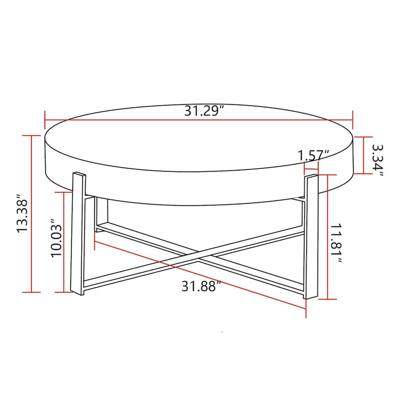 31.29Table Basse Ronde Moderne Rétro avec Plateau en Bois de Sapin et Piètement en Métal à Pieds Croisés