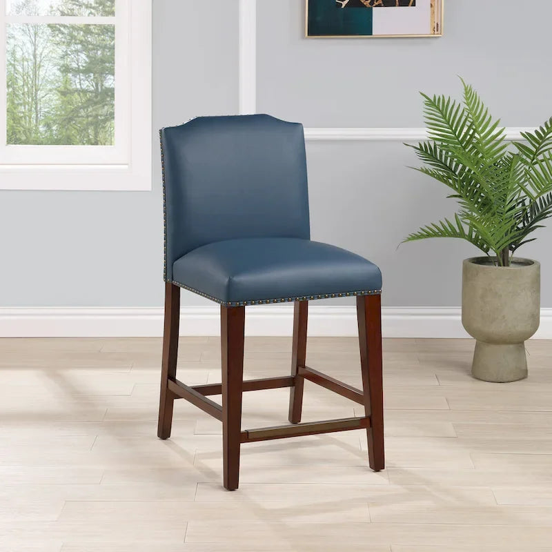Tabouret de comptoir en similicuir avec garniture cloutée