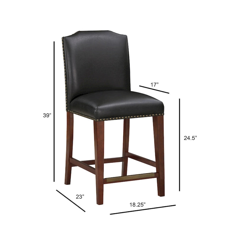 Tabouret de comptoir en similicuir avec garniture cloutée