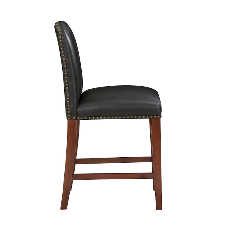 Tabouret de comptoir en similicuir avec garniture cloutée