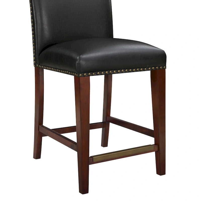 Tabouret de comptoir en similicuir avec garniture cloutée