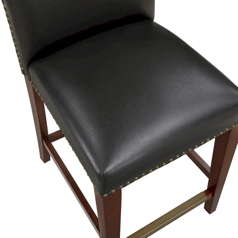 Tabouret de comptoir en similicuir avec garniture cloutée