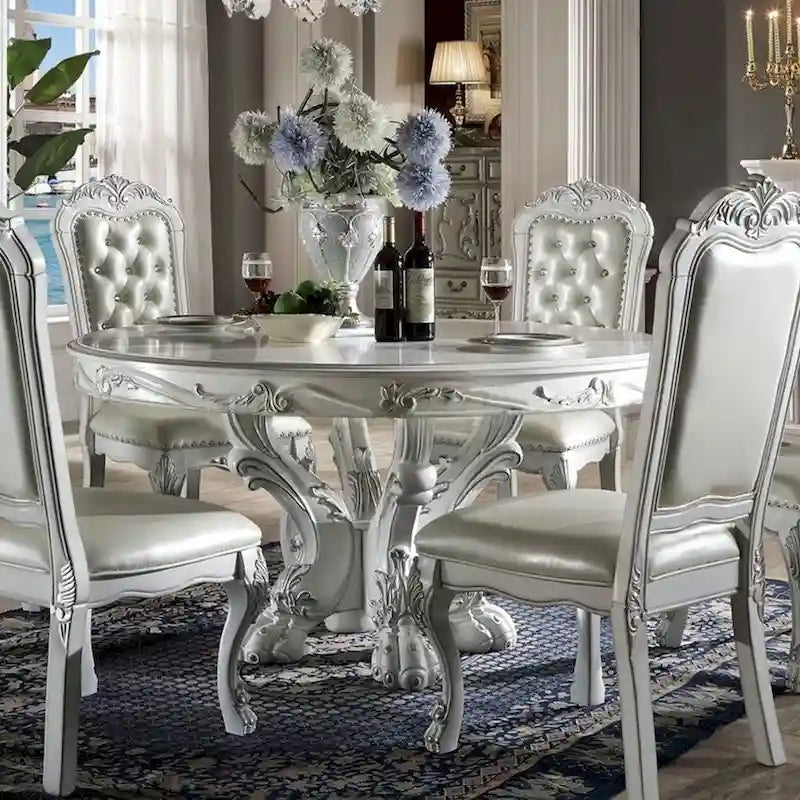 Table à manger ronde de 60 de diamètre avec pieds en bois, blanc cassé