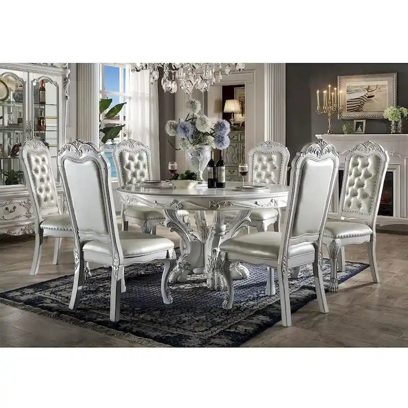 Table à manger ronde de 60 de diamètre avec pieds en bois, blanc cassé