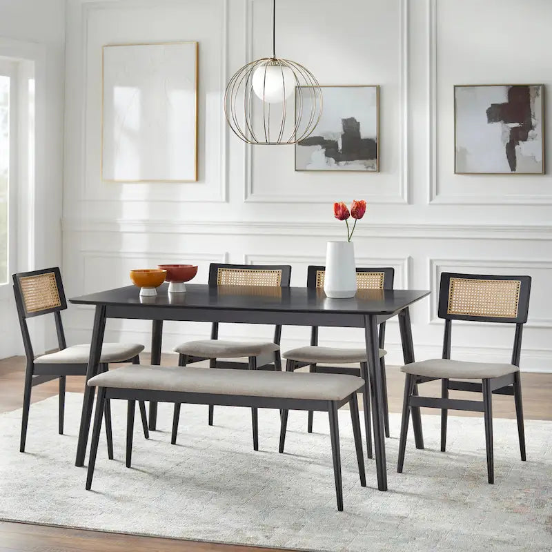 Chaise de salle à manger avec dossier en cannage, style moderne du milieu du siècle