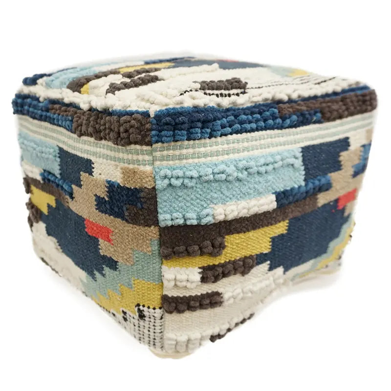 Handcrafted Wool Cotton Cube Pouf