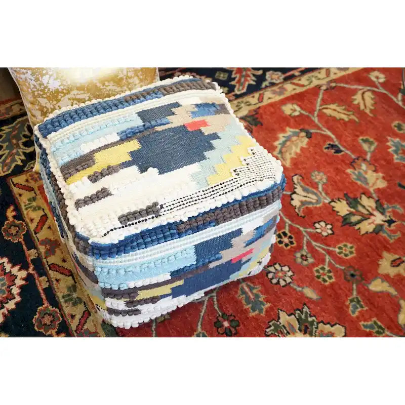 Handcrafted Wool Cotton Cube Pouf
