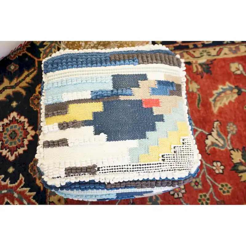 Handcrafted Wool Cotton Cube Pouf