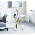 Table d'appoint ronde moderne en verre trempé avec pieds en acier inoxydable