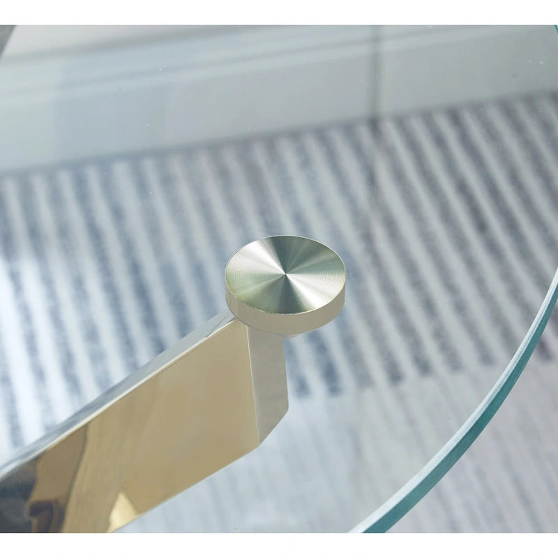 Table d'appoint ronde moderne en verre trempé avec pieds en acier inoxydable