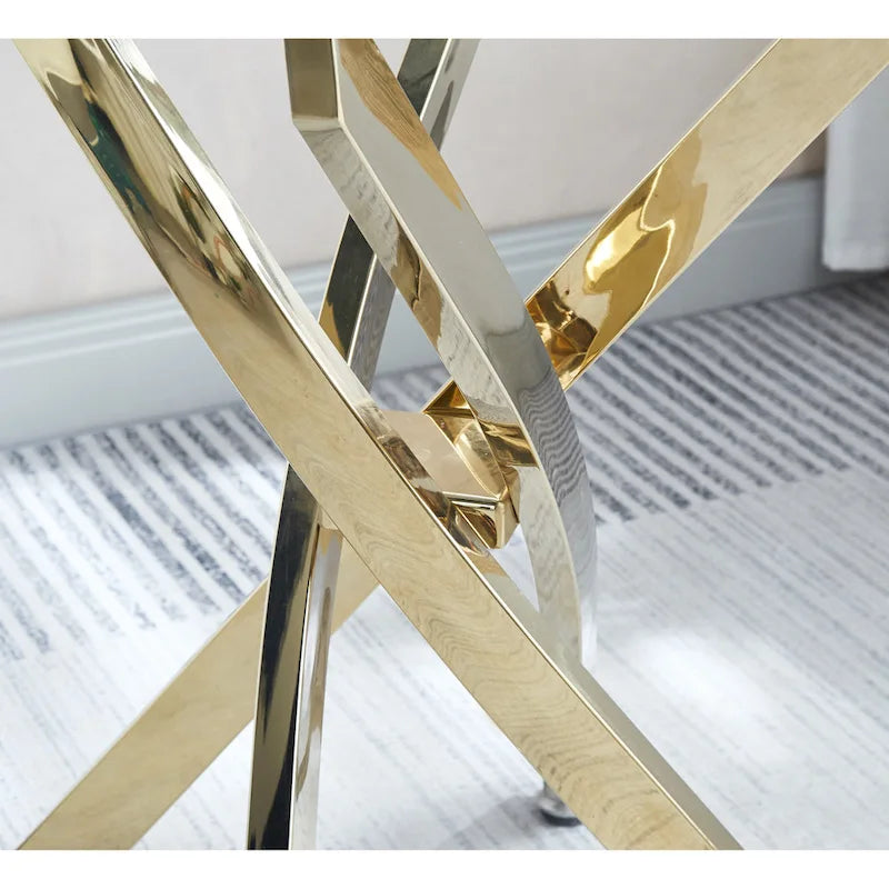 Table d'appoint ronde moderne en verre trempé avec pieds en acier inoxydable