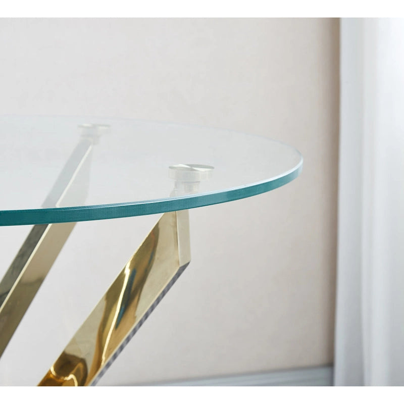 Table d'appoint ronde moderne en verre trempé avec pieds en acier inoxydable