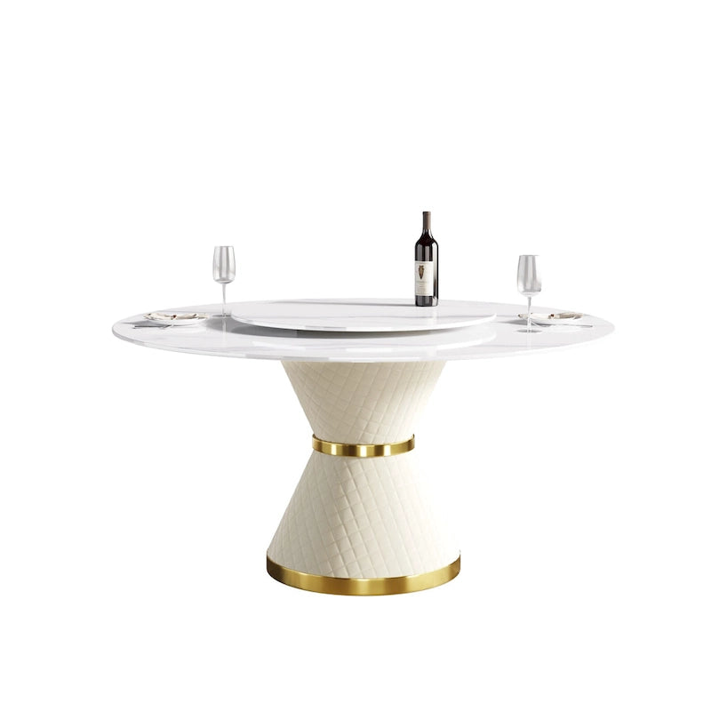 Table à manger moderne en marbre ronde de 59 po avec plateau tournant