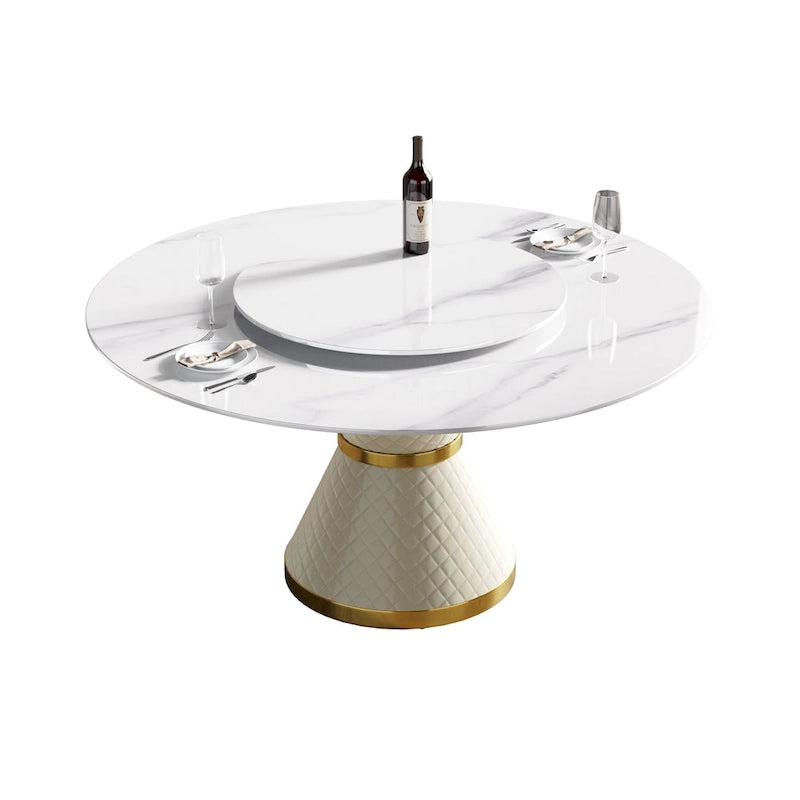 Table à manger moderne en marbre ronde de 59 po avec plateau tournant