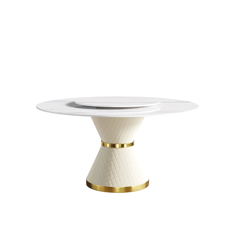 Table à manger moderne en marbre ronde de 59 po avec plateau tournant