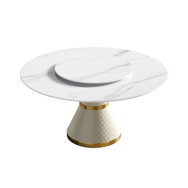 Table à manger moderne en marbre ronde de 59 po avec plateau tournant