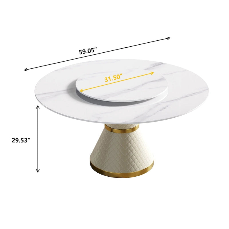 Table à manger moderne en marbre ronde de 59 po avec plateau tournant