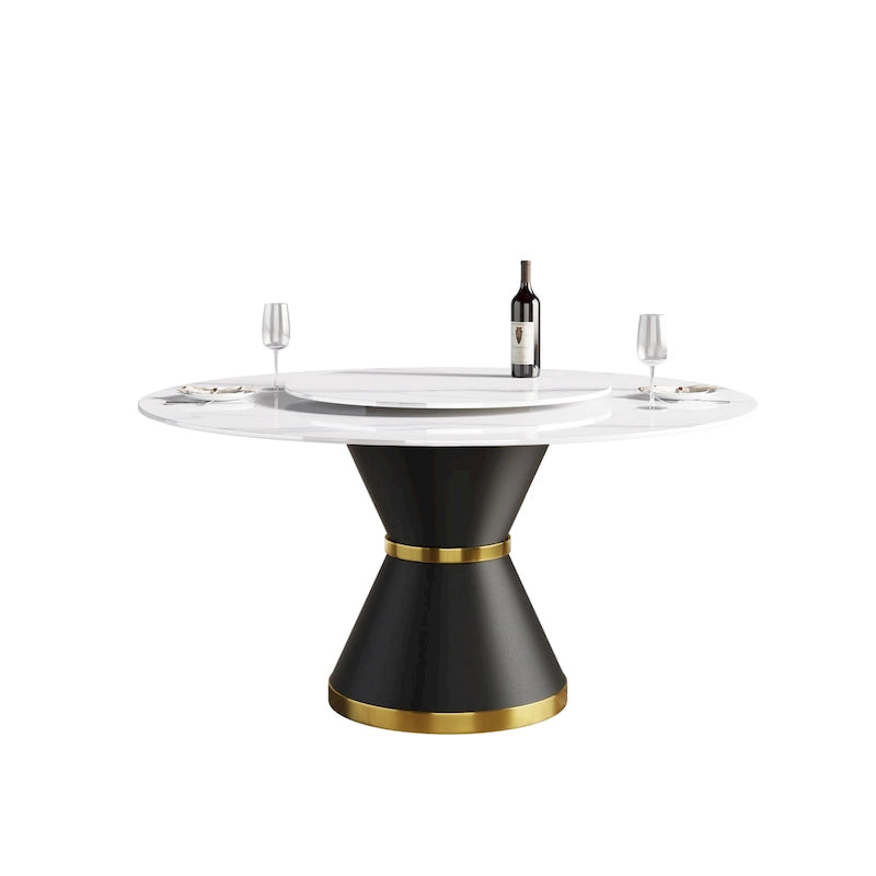 Table à manger moderne en marbre ronde de 59 po avec plateau tournant
