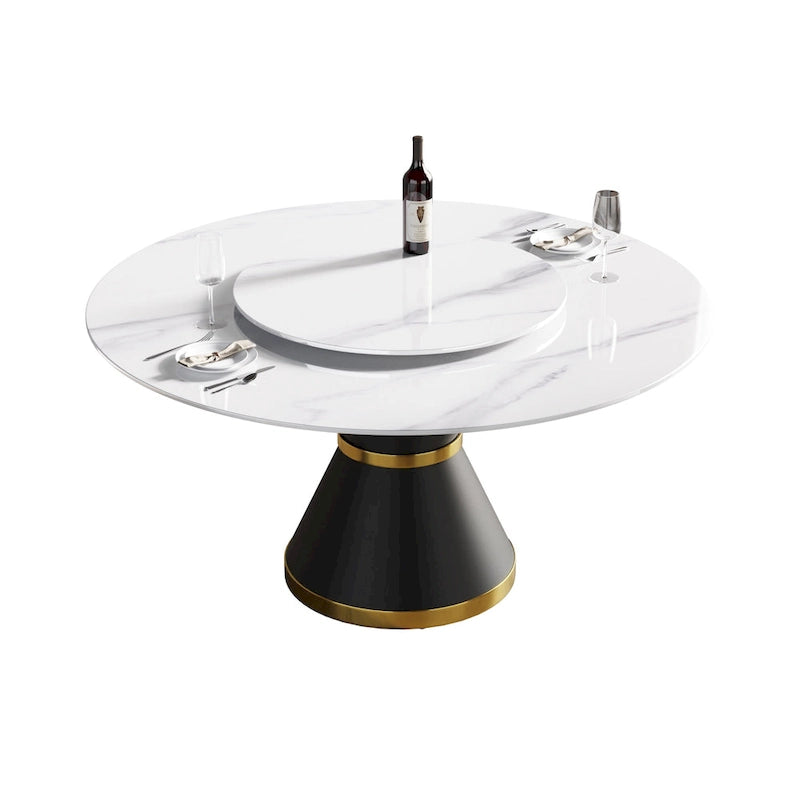 Table à manger moderne en marbre ronde de 59 po avec plateau tournant
