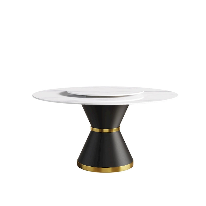 Table à manger moderne en marbre ronde de 59 po avec plateau tournant