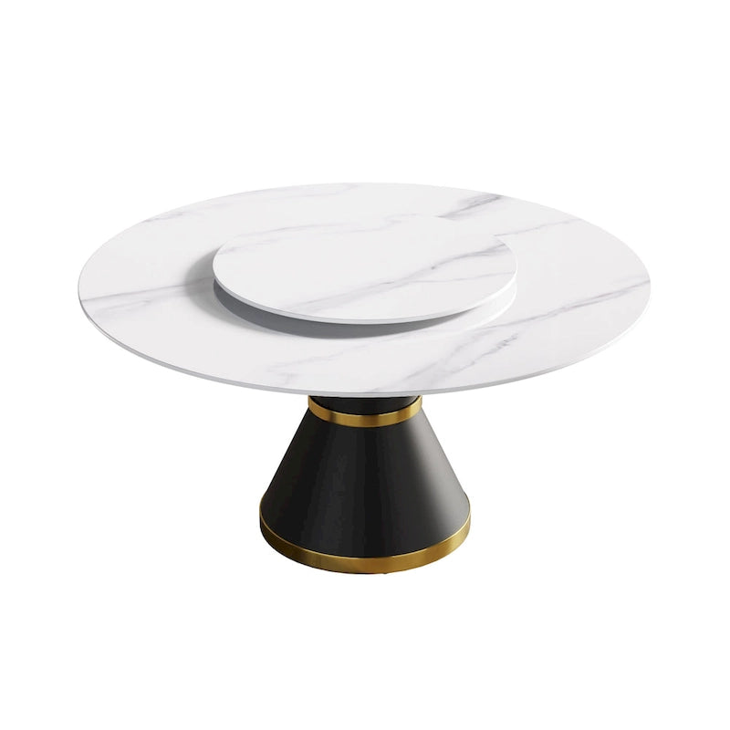 Table à manger moderne en marbre ronde de 59 po avec plateau tournant