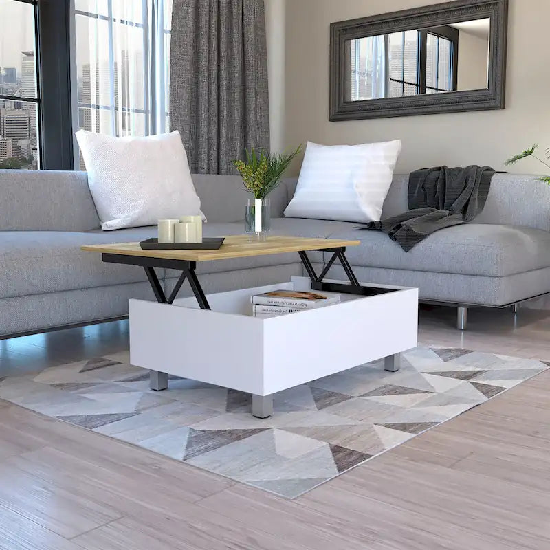Table basse avec plateau relevable et rangement dissimulé - 4 pieds