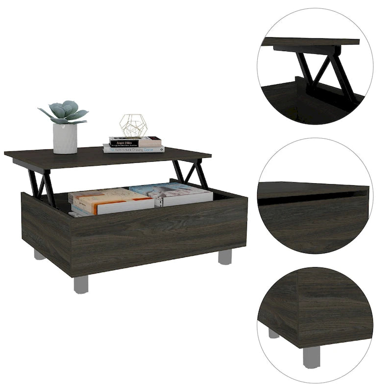 Table basse avec plateau relevable et rangement dissimulé - 4 pieds