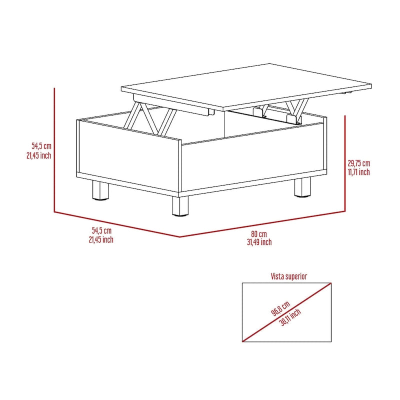 Table basse avec plateau relevable et rangement dissimulé - 4 pieds