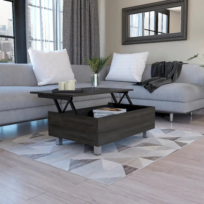 Table basse avec plateau relevable et rangement dissimulé - 4 pieds