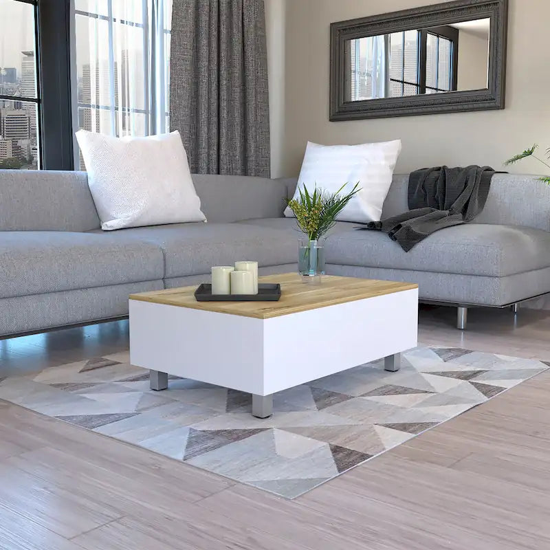 Table basse avec plateau relevable et rangement dissimulé - 4 pieds