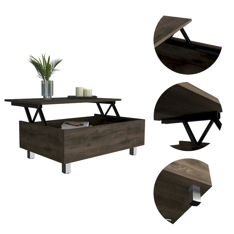 Table basse avec plateau relevable et rangement dissimulé - 4 pieds
