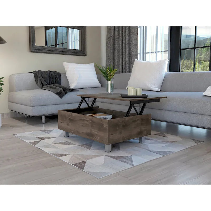 Table basse avec plateau relevable et rangement dissimulé - 4 pieds