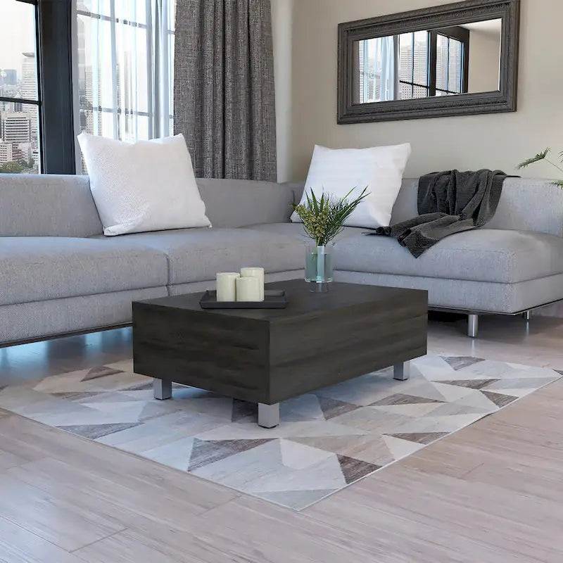 Table basse avec plateau relevable et rangement dissimulé - 4 pieds