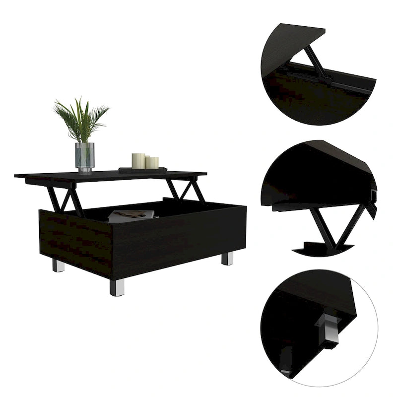 Table basse avec plateau relevable et rangement dissimulé - 4 pieds