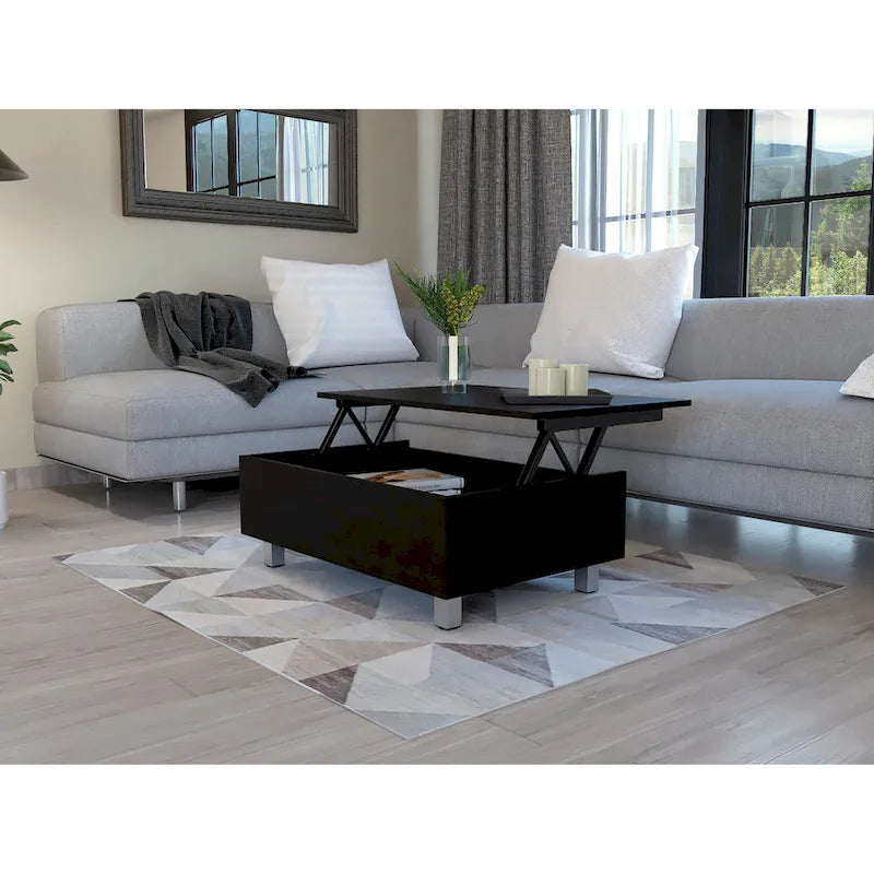 Table basse avec plateau relevable et rangement dissimulé - 4 pieds