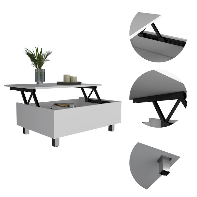 Table basse avec plateau relevable et rangement dissimulé - 4 pieds