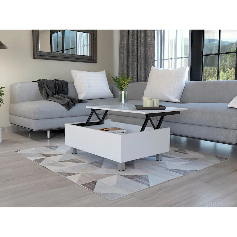 Table basse avec plateau relevable et rangement dissimulé - 4 pieds