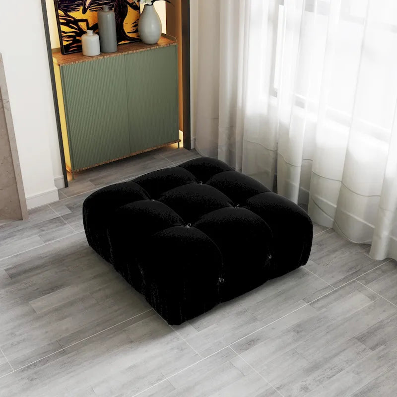 Pouf carré minimaliste en velours capitonné