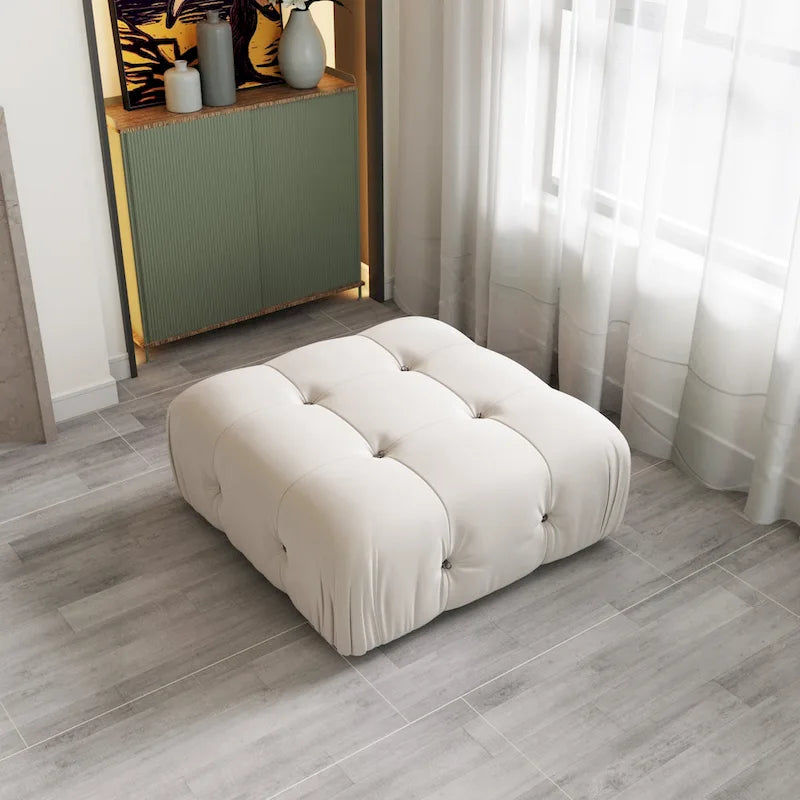 Pouf carré minimaliste en velours capitonné