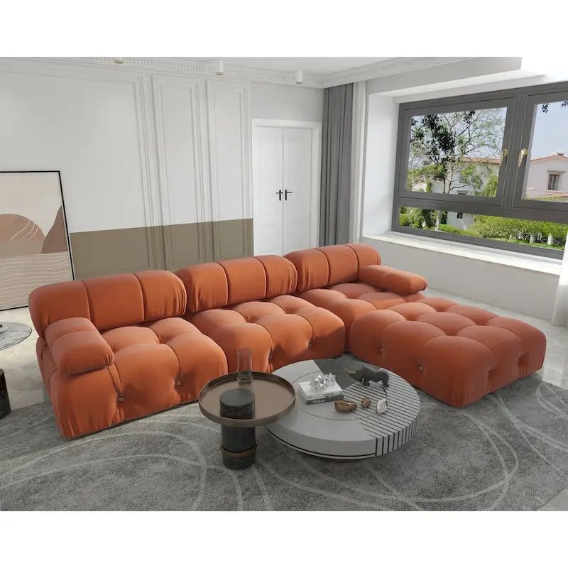 Pouf carré minimaliste en velours capitonné