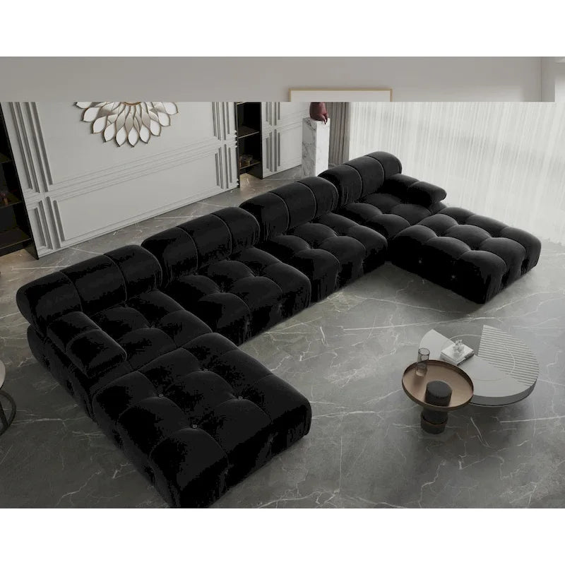 Pouf carré minimaliste en velours capitonné