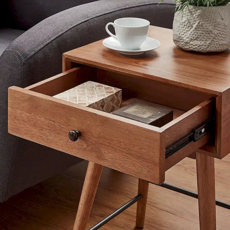 Mid-Century Modern Wood 1-Drawer End Table