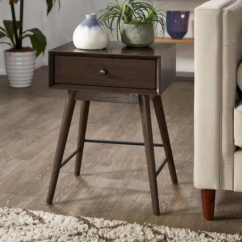 Table d'appoint en bois à 1 tiroir, style moderne du milieu du siècle