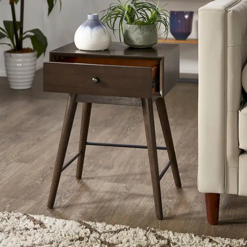 Mid-Century Modern Wood 1-Drawer End Table