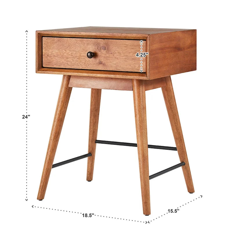 Mid-Century Modern Wood 1-Drawer End Table