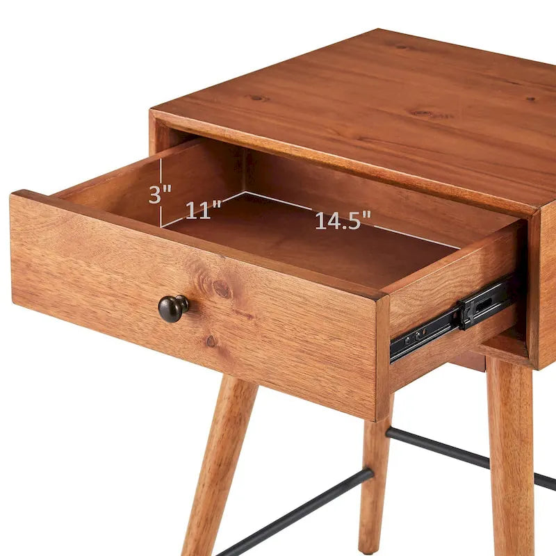 Table d'appoint en bois à 1 tiroir, style moderne du milieu du siècle
