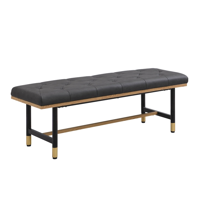 Banc de bout de lit en métal et similicuir avec pieds de tabouret en or noir pour entrée de salon