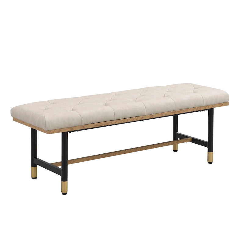 Banc de bout de lit en métal et similicuir avec pieds de tabouret en or noir pour entrée de salon